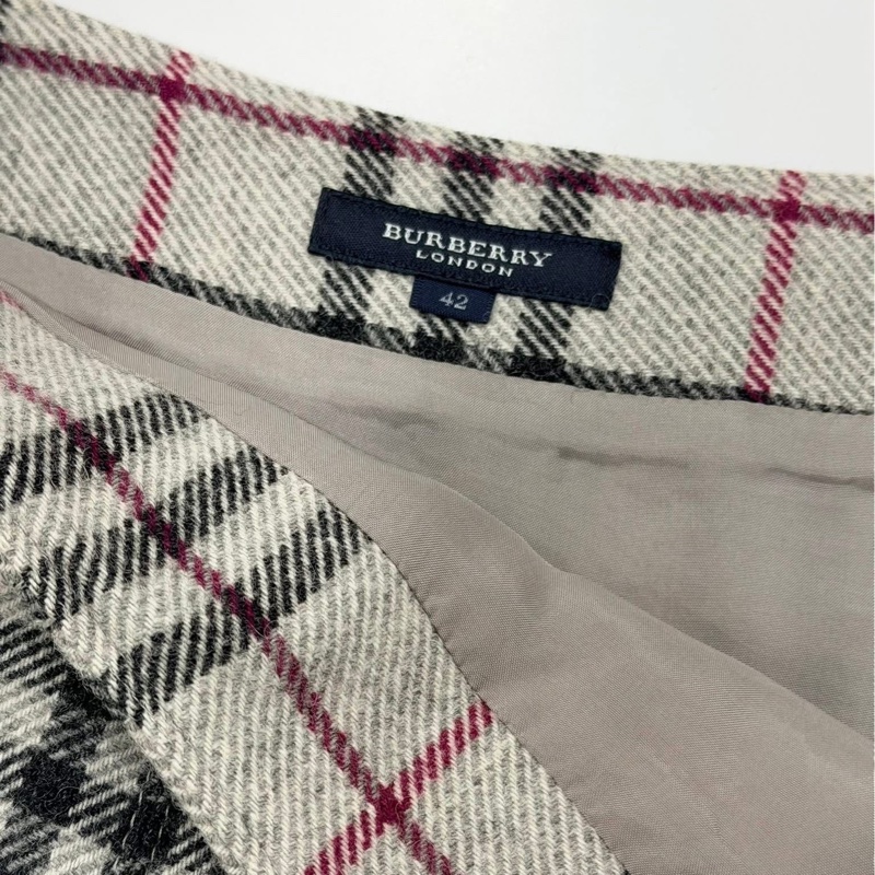 BURBERRY 倫敦 混羊駝格紋百褶毛料裙-8