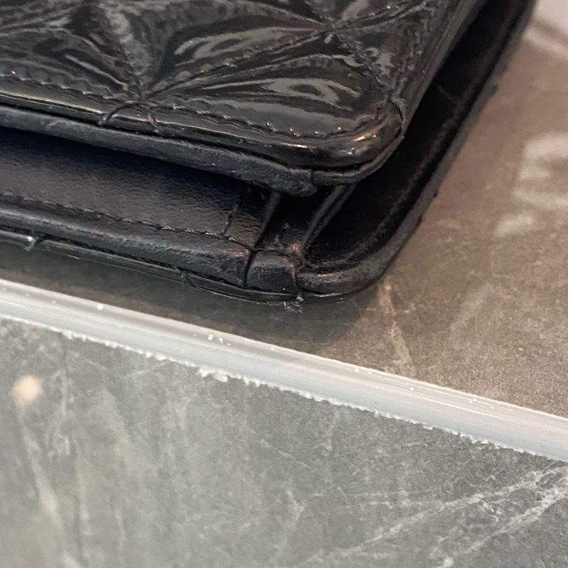 Chanel/香奈兒黑銀漆皮長款拉鍊錢包，19開 無附件-11