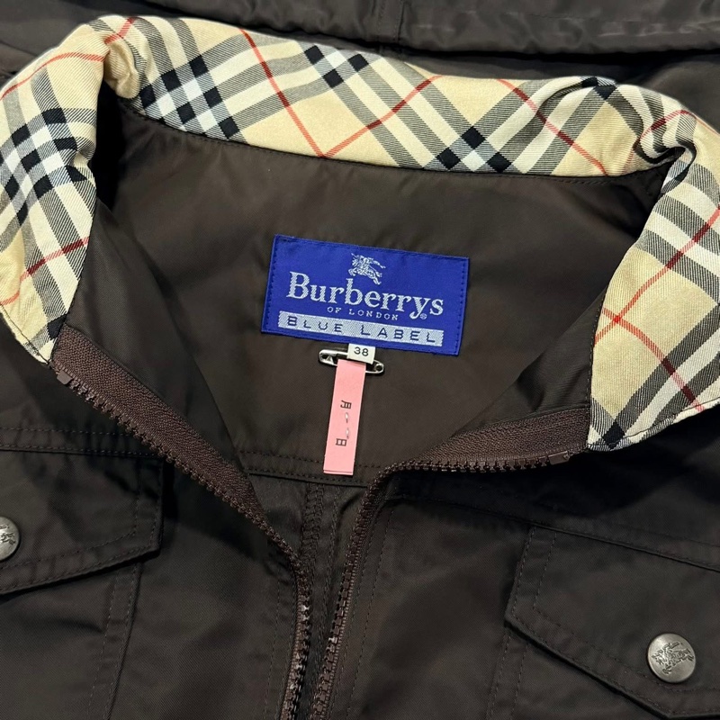 BURBERRY 藍標 束口連帽尼龍格紋口袋戰馬釦外套（帽可收）咖啡色-8