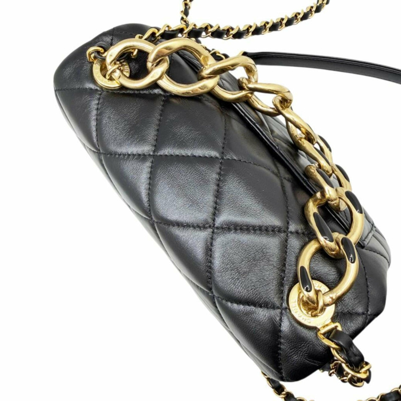 香奈兒迷你絎縫鏈條單肩羊皮黑色女士手提包-10