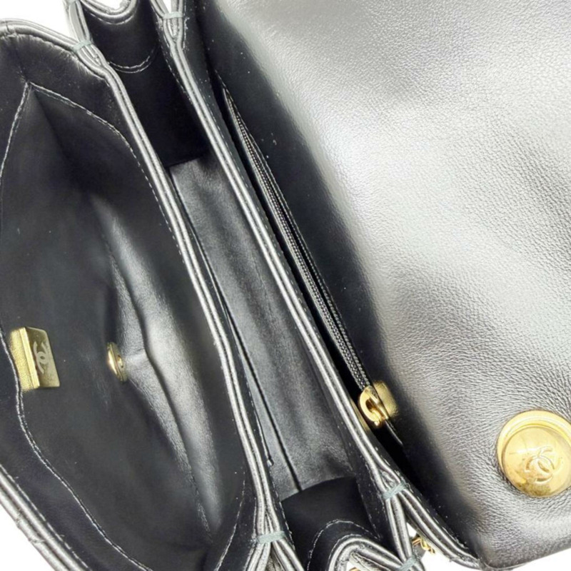 香奈兒迷你絎縫鏈條單肩羊皮黑色女士手提包-12