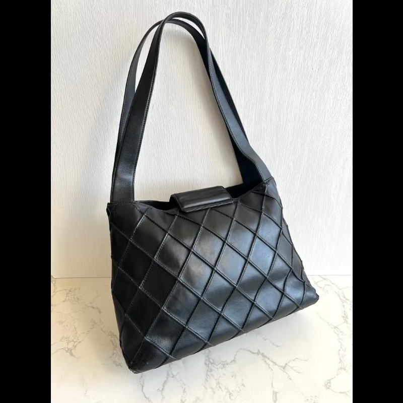 【LA LUNE】絕版中古包 Chanel黑銀旋轉扣華夫餅凱莉包 單肩包 側背包 二手包 古著包-2