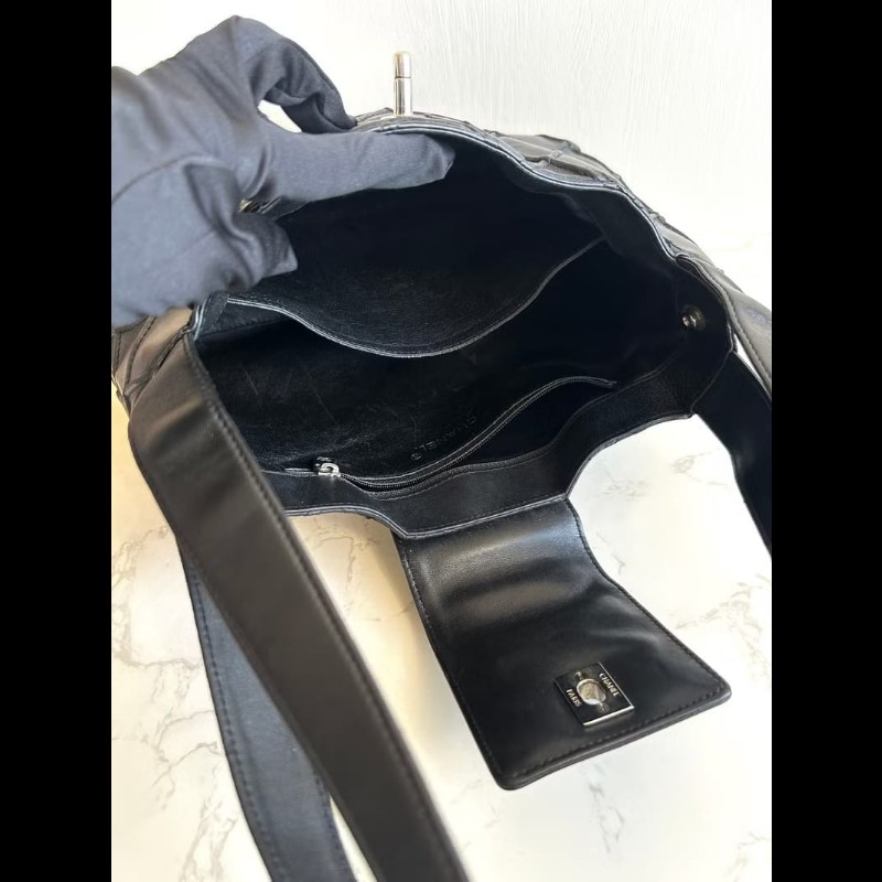 【LA LUNE】絕版中古包 Chanel黑銀旋轉扣華夫餅凱莉包 單肩包 側背包 二手包 古著包-5