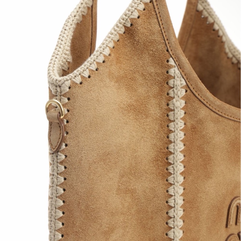 Miu Miu 女士 IVY 絨面革和鈎針編織手提包均碼碼35cm*40cm-3