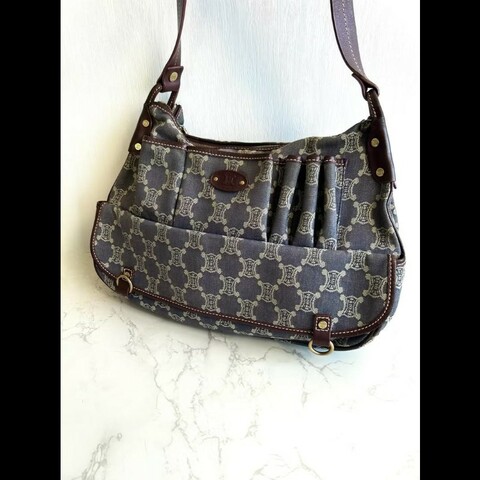 【LA LUNE】中古包 Celine牛仔布老花流浪包 側背包 單肩包 斜背包 二手包