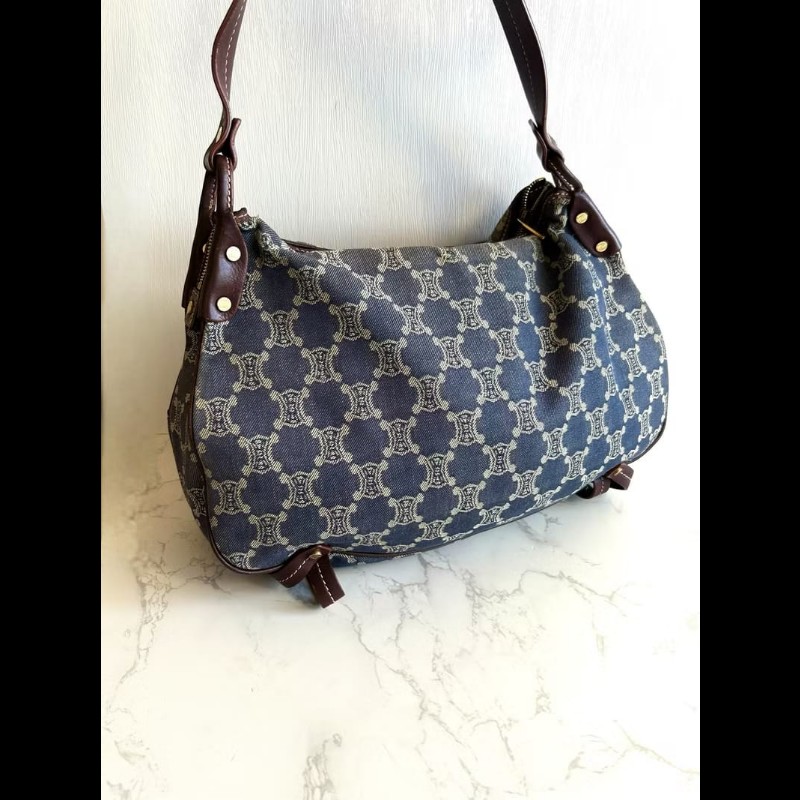 【LA LUNE】中古包 Celine牛仔布老花流浪包 側背包 單肩包 斜背包 二手包-1