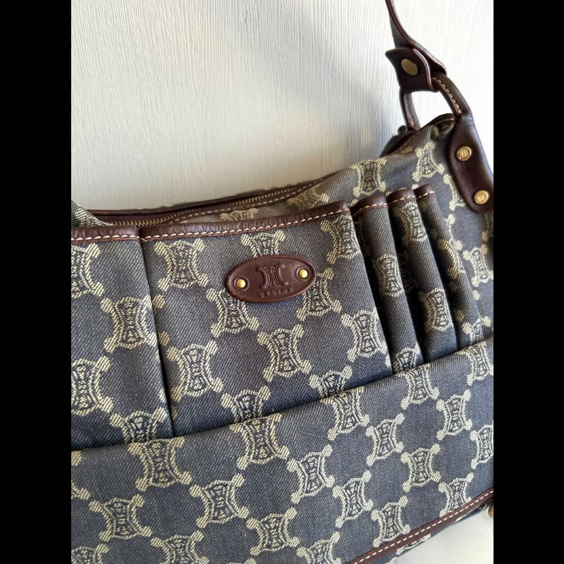 【LA LUNE】中古包 Celine牛仔布老花流浪包 側背包 單肩包 斜背包 二手包-2