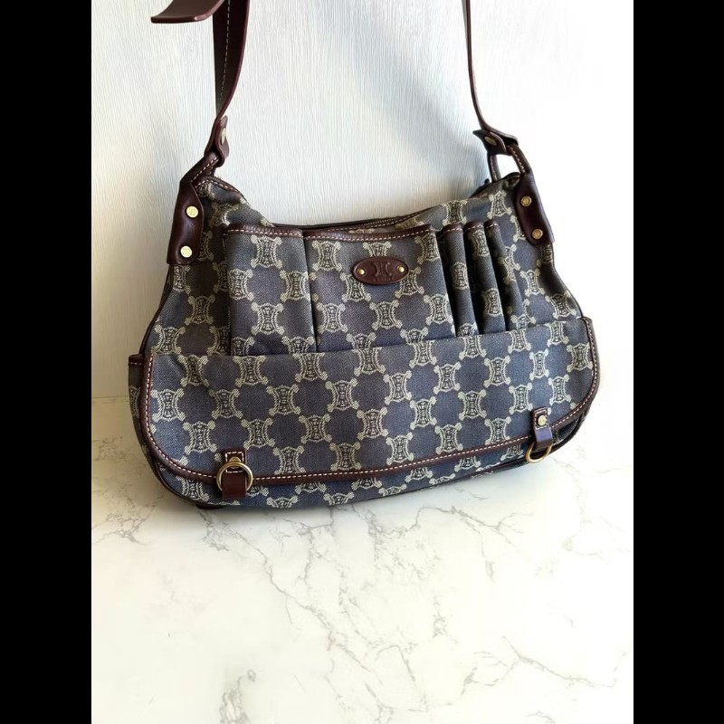 【LA LUNE】中古包 Celine牛仔布老花流浪包 側背包 單肩包 斜背包 二手包-8