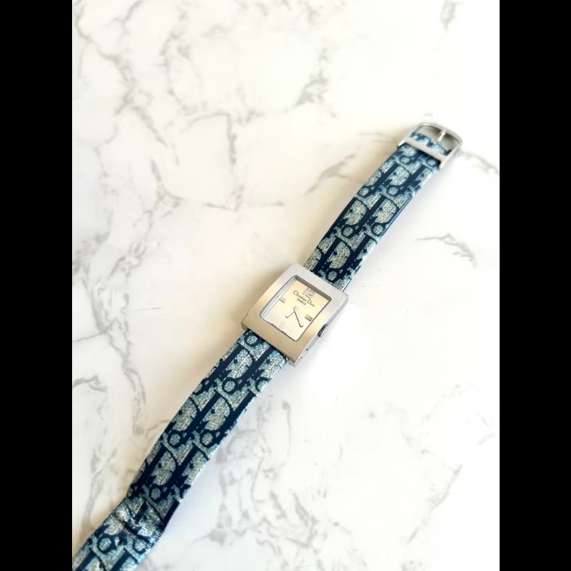 【LA LUNE】絕版稀有品 Dior灰銀色蜂巢圓盤手錶 古董錶 二手女裝腕錶 中古錶-1