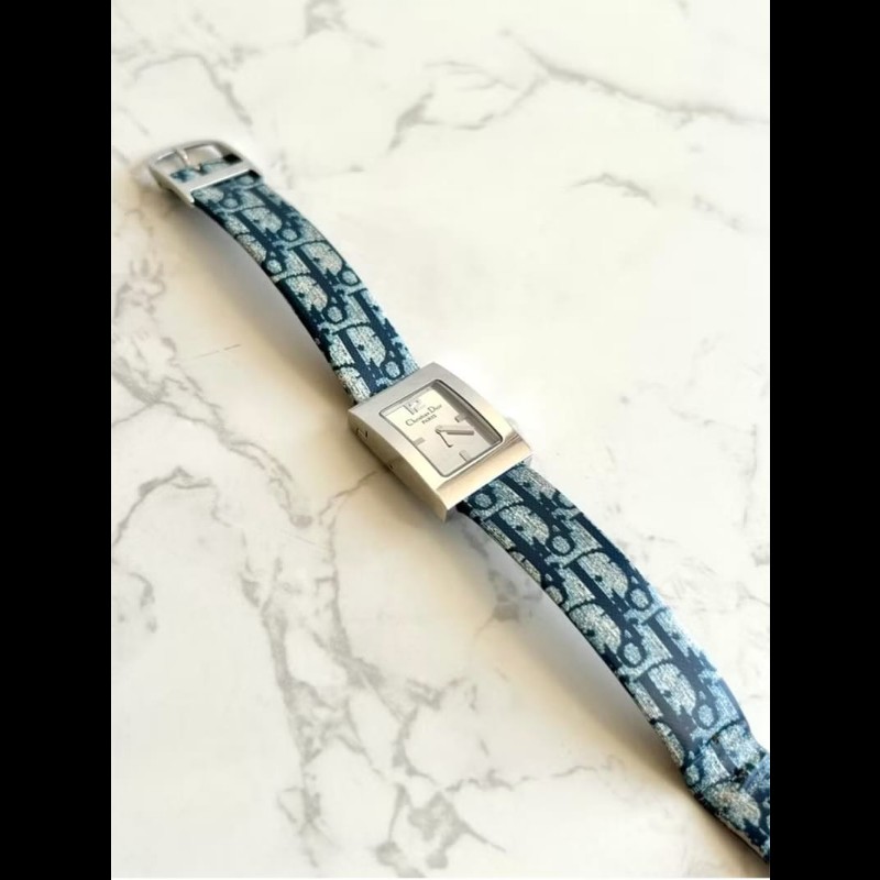 【LA LUNE】絕版稀有品 Dior灰銀色蜂巢圓盤手錶 古董錶 二手女裝腕錶 中古錶-2