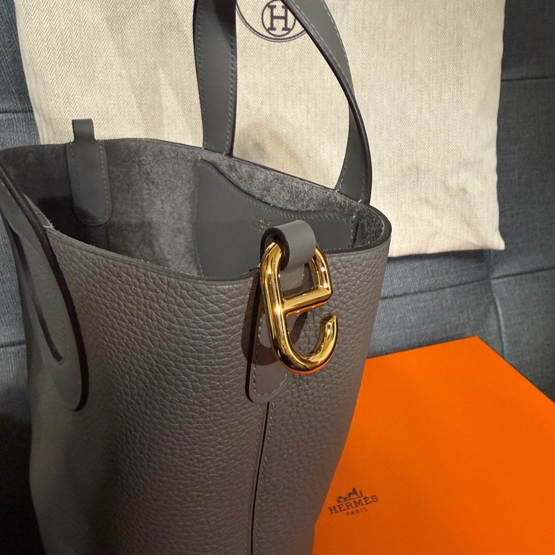 Hermès In-the-Loop 18 愛馬仕 灰黑色豬鼻手提包-10