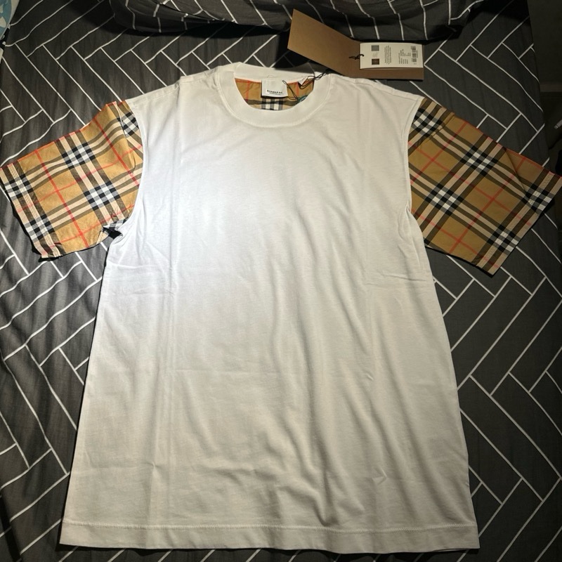 Burberry Stretch Check Sleeves Cotton T-Shirt-0