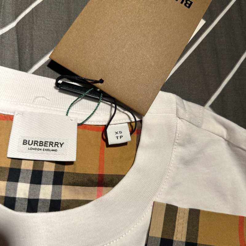 Burberry Stretch Check Sleeves Cotton T-Shirt-2