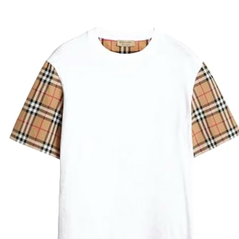 Burberry Stretch Check Sleeves Cotton T-Shirt-5