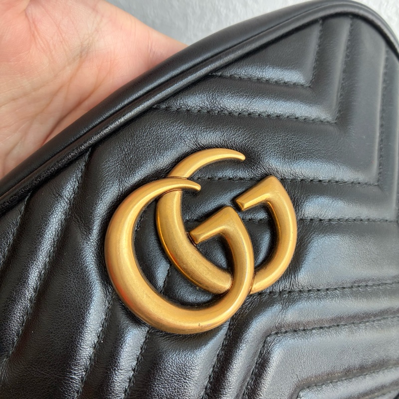 Gucci 447632黑復古金雙G marmont 24公分-3