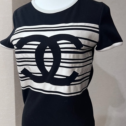 Chanel 大logo黑白條紋短袖上衣