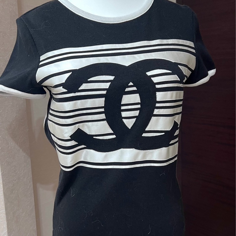 Chanel 大logo黑白條紋短袖上衣-4