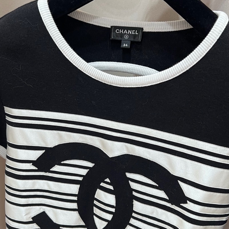 Chanel 大logo黑白條紋短袖上衣-7