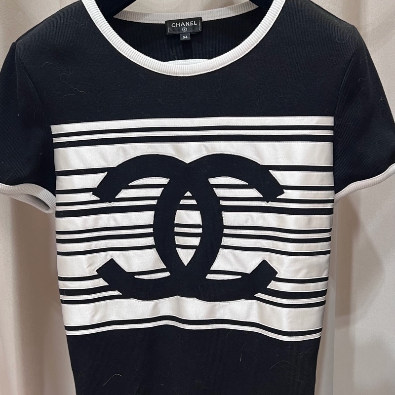 Chanel 大logo黑白條紋短袖上衣-8