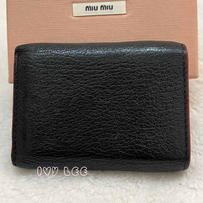 Miu Miu Madras Love 三折短夾 黑 造型紅愛心 正品 二手精品-2