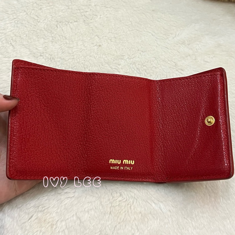 Miu Miu Madras Love 三折短夾 黑 造型紅愛心 正品 二手精品-8