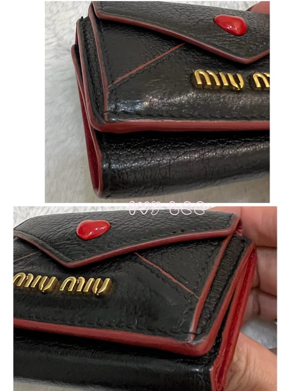 Miu Miu Madras Love 三折短夾 黑 造型紅愛心 正品 二手精品-16
