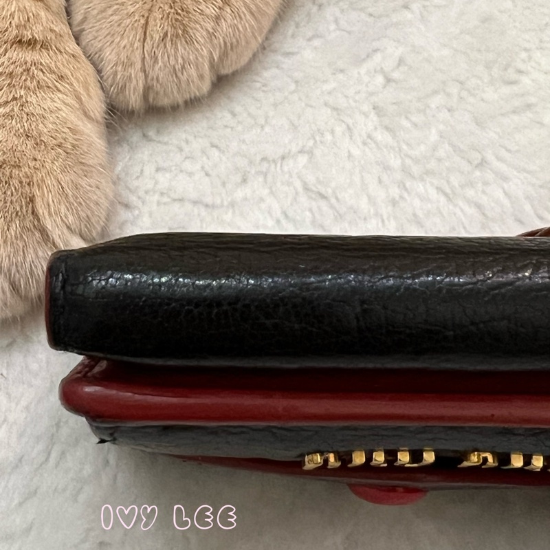Miu Miu Madras Love 三折短夾 黑 造型紅愛心 正品 二手精品-21