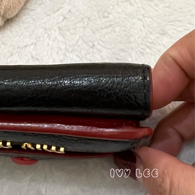 Miu Miu Madras Love 三折短夾 黑 造型紅愛心 正品 二手精品-22