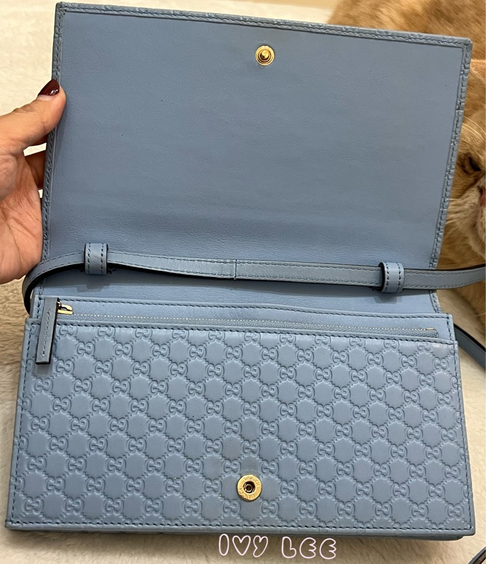 GUCCI 古馳 466507 經典Guccissima系列雙G壓紋LOGO牛皮肩背 水藍 斜背包 正品 二手精品-2