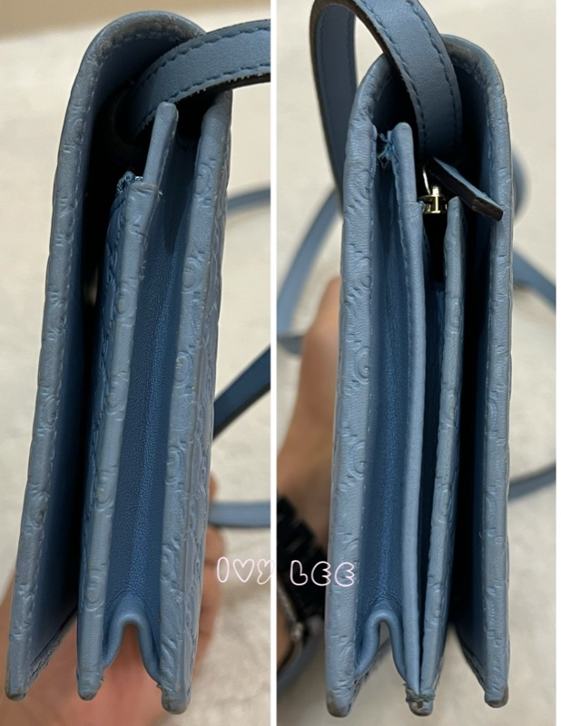 GUCCI 古馳 466507 經典Guccissima系列雙G壓紋LOGO牛皮肩背 水藍 斜背包 正品 二手精品-12