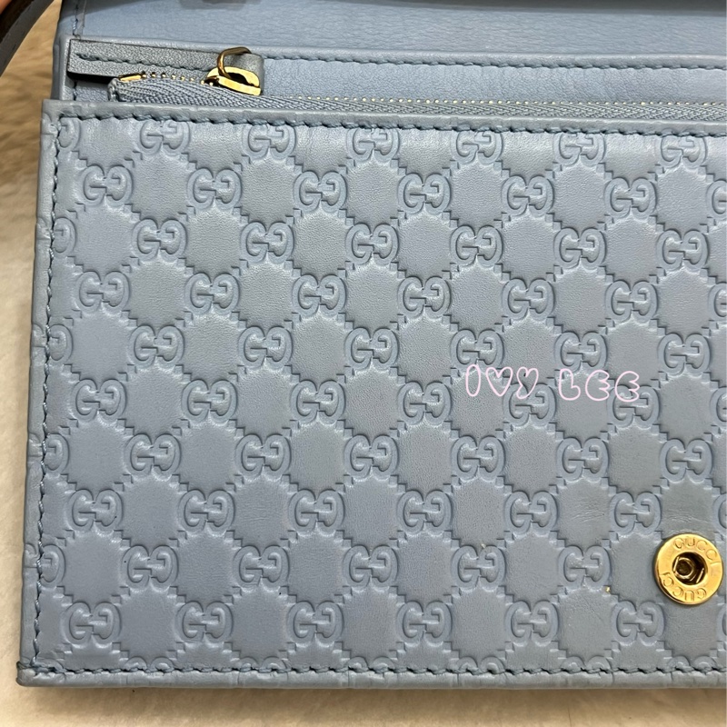 GUCCI 古馳 466507 經典Guccissima系列雙G壓紋LOGO牛皮肩背 水藍 斜背包 正品 二手精品-22