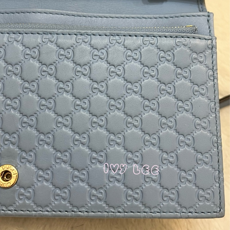 GUCCI 古馳 466507 經典Guccissima系列雙G壓紋LOGO牛皮肩背 水藍 斜背包 正品 二手精品-23