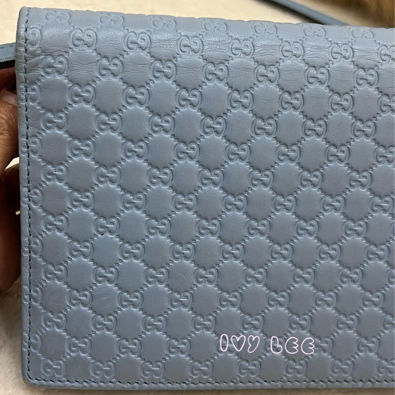 GUCCI 古馳 466507 經典Guccissima系列雙G壓紋LOGO牛皮肩背 水藍 斜背包 正品 二手精品-24