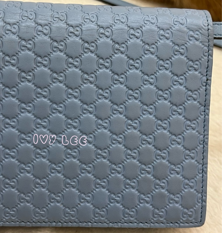 GUCCI 古馳 466507 經典Guccissima系列雙G壓紋LOGO牛皮肩背 水藍 斜背包 正品 二手精品-25