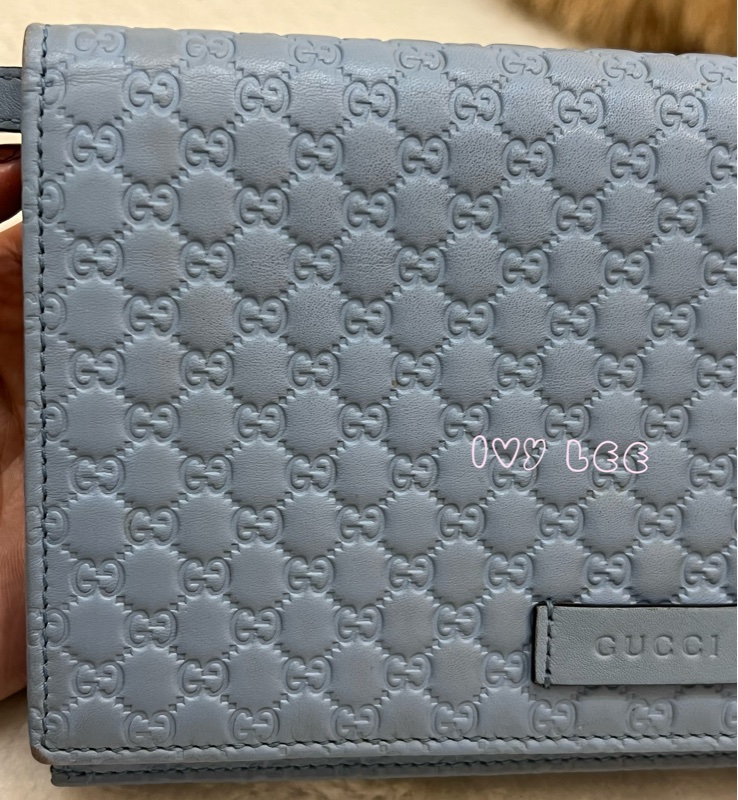 GUCCI 古馳 466507 經典Guccissima系列雙G壓紋LOGO牛皮肩背 水藍 斜背包 正品 二手精品-26