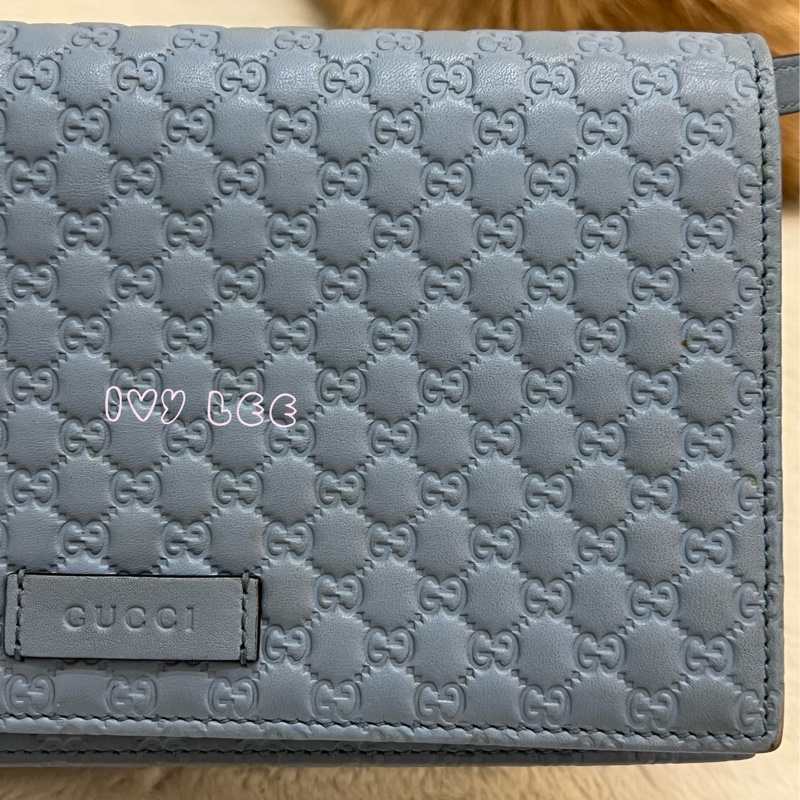 GUCCI 古馳 466507 經典Guccissima系列雙G壓紋LOGO牛皮肩背 水藍 斜背包 正品 二手精品-27