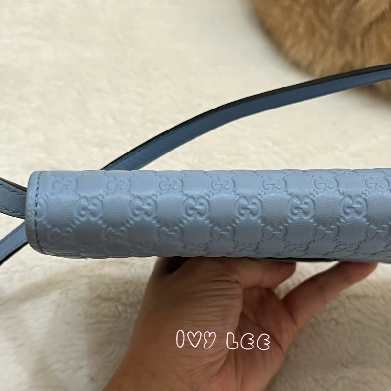 GUCCI 古馳 466507 經典Guccissima系列雙G壓紋LOGO牛皮肩背 水藍 斜背包 正品 二手精品-28