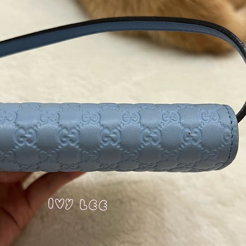 GUCCI 古馳 466507 經典Guccissima系列雙G壓紋LOGO牛皮肩背 水藍 斜背包 正品 二手精品-29
