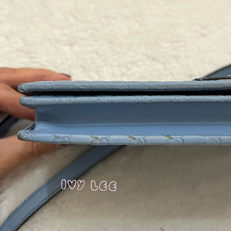 GUCCI 古馳 466507 經典Guccissima系列雙G壓紋LOGO牛皮肩背 水藍 斜背包 正品 二手精品-30