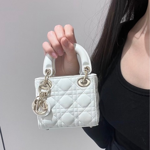【97新 ✨ 全網最低價！】Dior迪奥 lady dior 白金 超迷你 三格戴妃 手提包 鏈條包（下單前先詢問庫存❗️）