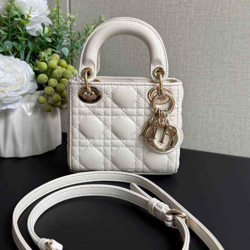 【97新 ✨ 全網最低價！】Dior迪奥 lady dior 白金 超迷你 三格戴妃 手提包 鏈條包（下單前先詢問庫存❗️）-2