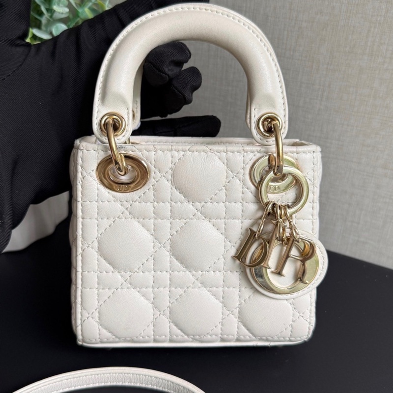 【97新 ✨ 全網最低價！】Dior迪奥 lady dior 白金 超迷你 三格戴妃 手提包 鏈條包（下單前先詢問庫存❗️）-4