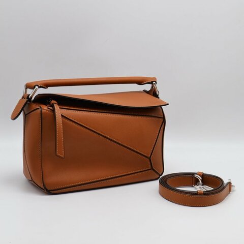 LOEWE Puzzle小牛皮手袋 - 小號棕色