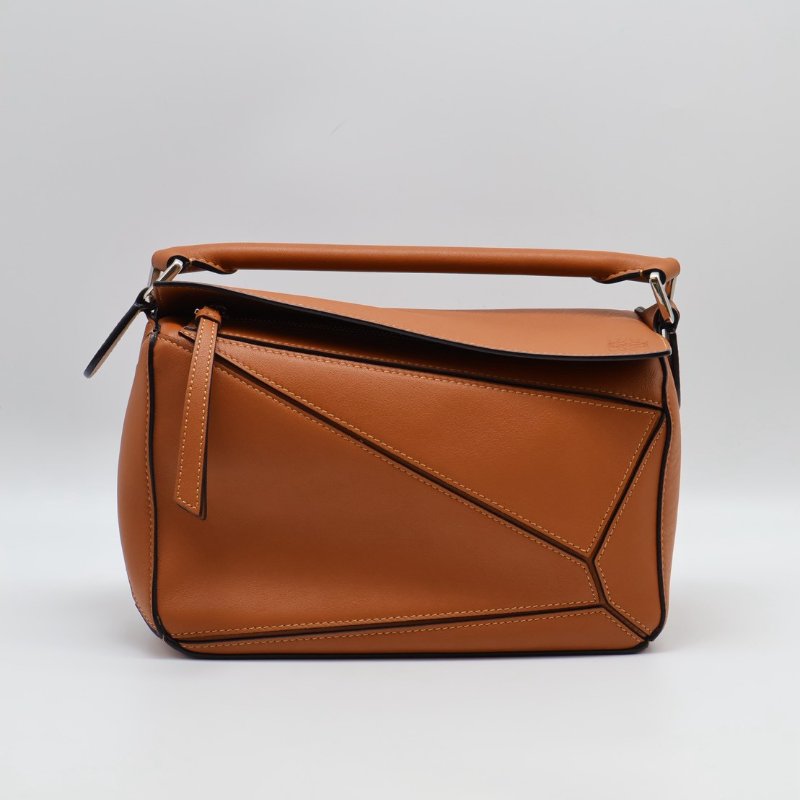 LOEWE Puzzle小牛皮手袋 - 小號棕色-1