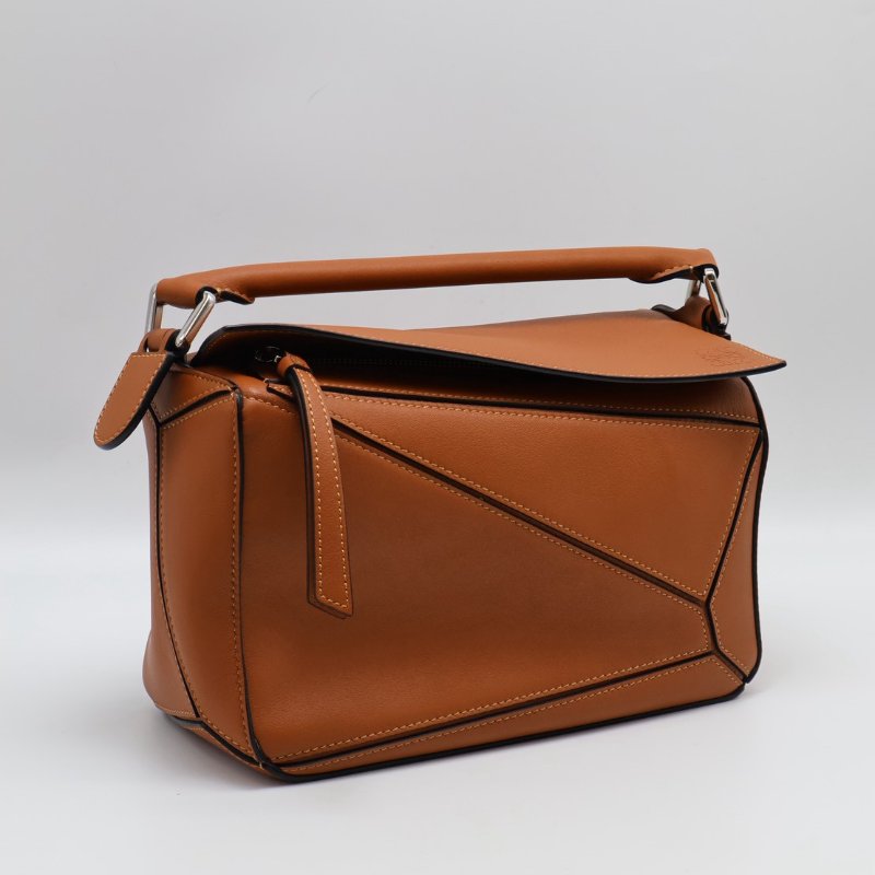 LOEWE Puzzle小牛皮手袋 - 小號棕色-2