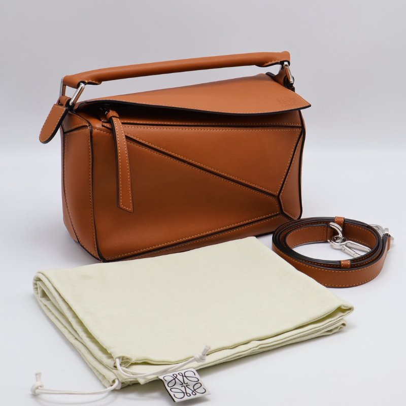 LOEWE Puzzle小牛皮手袋 - 小號棕色-24