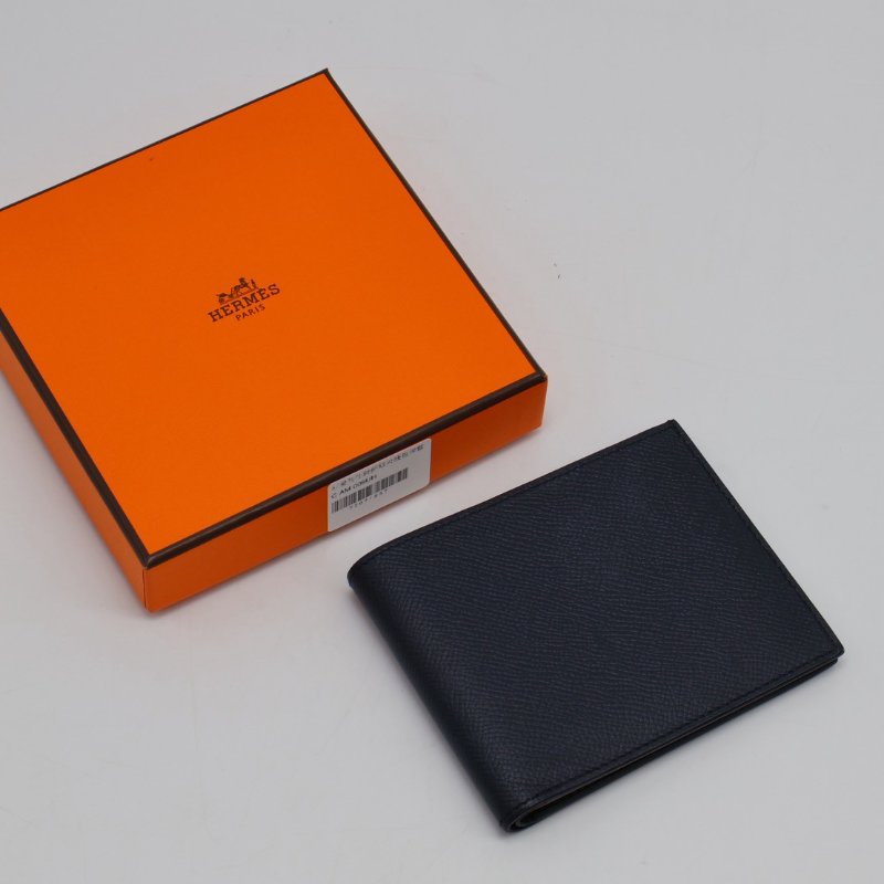 HERMES 絲巾雙折皮夾 - 黑 C-8