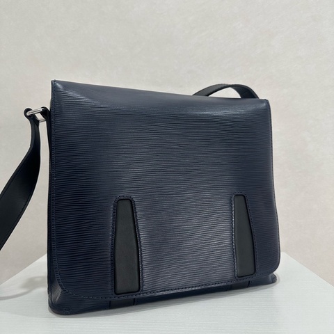 LV路易威登 水波纹男士邮差包 蓝色拼黑色 芯片款