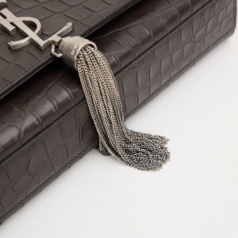 二手YSL Kate中號流蘇包/黑灰色銀鍊-4