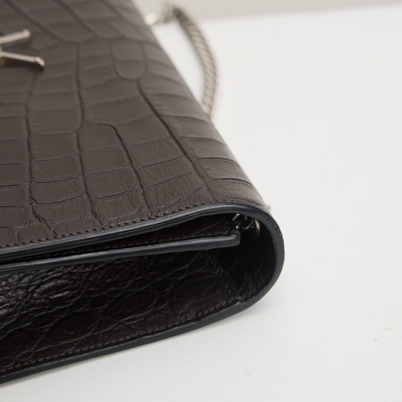 二手YSL Kate中號流蘇包/黑灰色銀鍊-11